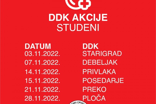 Kalendar terenskih akcija dobrovoljnog darivanja krvi u studenom