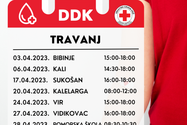 Kalendar terenskih akcija dobrovoljnog darivanja krvi u travnju