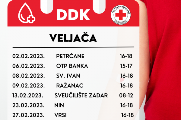 Kalendar terenskih akcija dobrovoljnog darivanja krvi u veljači